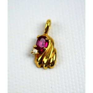 Vintage Gold Tone Art Deco Pendant Purple Stone & Clear Rhinestone 1/2"‎ Across